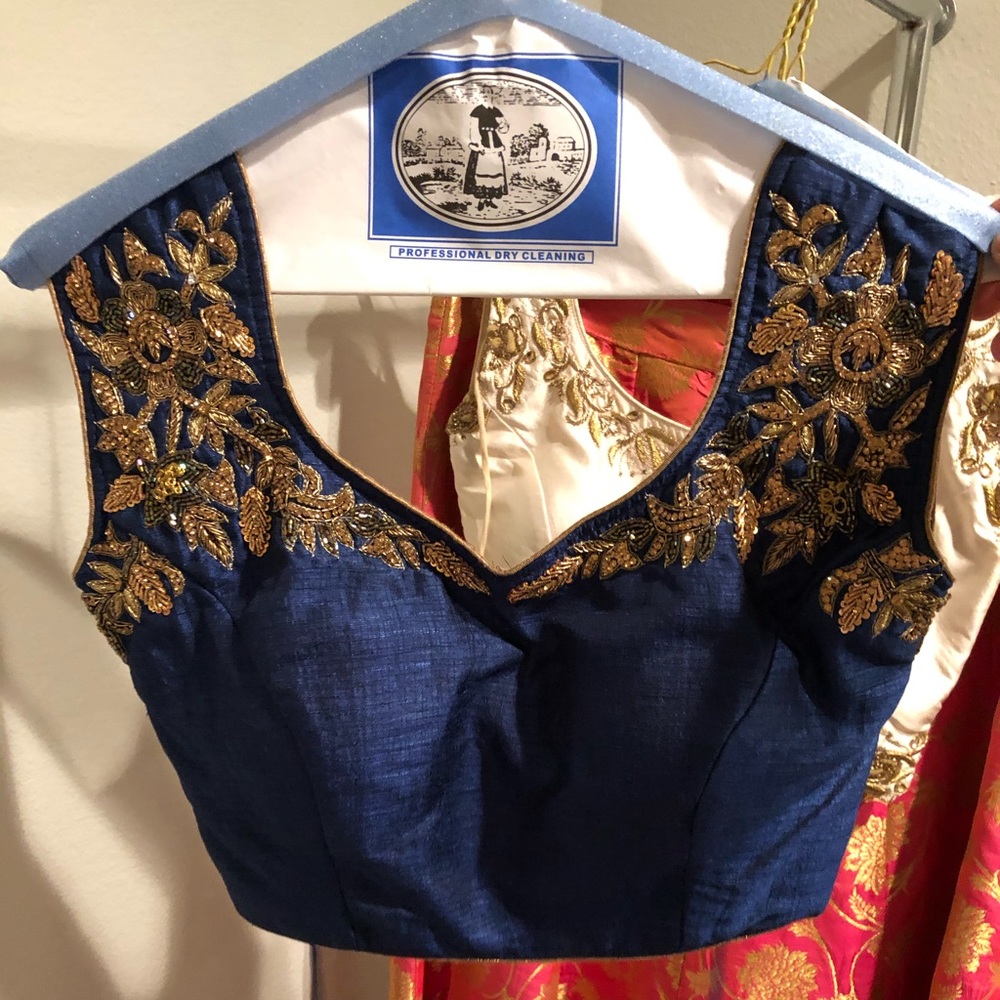 Indian Lehenga Pink-Blue Three Piece Outfit Dress
